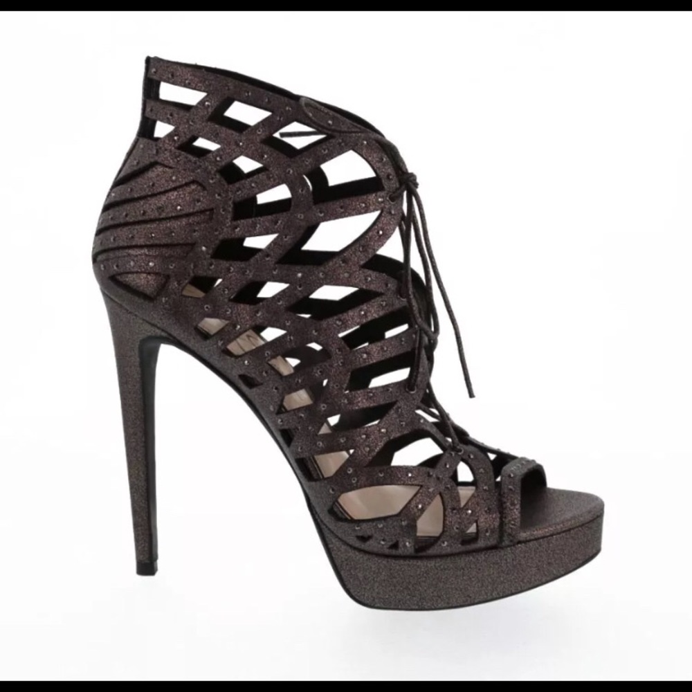 Jessica Simpson AKANA Lace Up Open Pump GUNMETAL